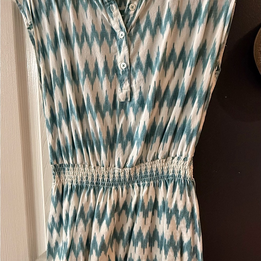 Hatley Teal and White Ikat Print Dress